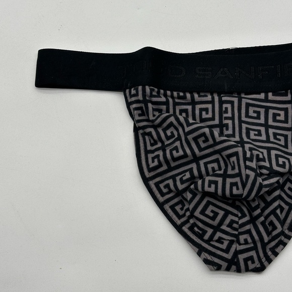Todd Sanfield Thong Men's Small Gray Black Greek Key Supima Underwear NEW - Picture 4 of 11